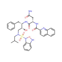 CC(C)CN(C[C@@H](O)[C@H](Cc1ccccc1)NC(=O)[C@H](CC(N)=O)NC(=O)c1ccc2ccccc2n1)S(=O)(=O)N1ONc2ccccc21 ZINC000026667772