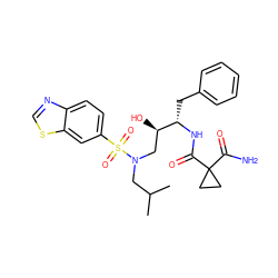 CC(C)CN(C[C@@H](O)[C@H](Cc1ccccc1)NC(=O)C1(C(N)=O)CC1)S(=O)(=O)c1ccc2ncsc2c1 ZINC000042875882