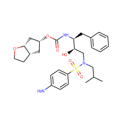 CC(C)CN(C[C@@H](O)[C@H](Cc1ccccc1)NC(=O)O[C@@H]1C[C@@H]2CCO[C@@H]2C1)S(=O)(=O)c1ccc(N)cc1 ZINC000014954106