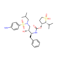 CC(C)CN(C[C@@H](O)[C@H](Cc1ccccc1)NC(=O)O[C@@H]1CCS(=O)(=O)[C@@H]1C(C)C)S(=O)(=O)c1ccc(N)cc1 ZINC000014946402