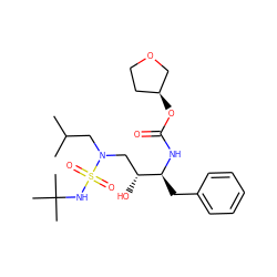 CC(C)CN(C[C@@H](O)[C@H](Cc1ccccc1)NC(=O)O[C@H]1CCOC1)S(=O)(=O)NC(C)(C)C ZINC000013561016