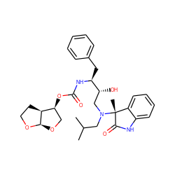 CC(C)CN(C[C@@H](O)[C@H](Cc1ccccc1)NC(=O)O[C@H]1CO[C@H]2OCC[C@@H]12)[C@@]1(C)C(=O)Nc2ccccc21 ZINC000014946406
