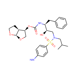 CC(C)CN(C[C@@H](O)[C@H](Cc1ccccc1)NC(=O)O[C@H]1CO[C@H]2OCC[C@@H]12)S(=O)(=O)c1ccc(N)cc1 ZINC000003955219