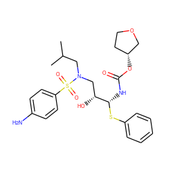 CC(C)CN(C[C@@H](O)[C@H](NC(=O)O[C@@H]1CCOC1)Sc1ccccc1)S(=O)(=O)c1ccc(N)cc1 ZINC000027073365