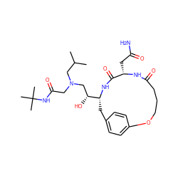 CC(C)CN(CC(=O)NC(C)(C)C)C[C@@H](O)[C@H]1Cc2ccc(cc2)OCCCC(=O)N[C@@H](CC(N)=O)C(=O)N1 ZINC000026572747