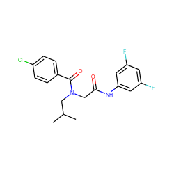 CC(C)CN(CC(=O)Nc1cc(F)cc(F)c1)C(=O)c1ccc(Cl)cc1 ZINC000072128566