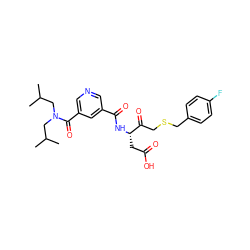 CC(C)CN(CC(C)C)C(=O)c1cncc(C(=O)N[C@@H](CC(=O)O)C(=O)CSCc2ccc(F)cc2)c1 ZINC000013533739