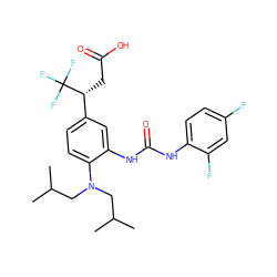 CC(C)CN(CC(C)C)c1ccc([C@@H](CC(=O)O)C(F)(F)F)cc1NC(=O)Nc1ccc(F)cc1F ZINC000653802038