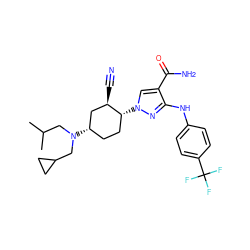 CC(C)CN(CC1CC1)[C@H]1CC[C@@H](n2cc(C(N)=O)c(Nc3ccc(C(F)(F)F)cc3)n2)[C@H](C#N)C1 ZINC000221862446