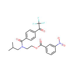 CC(C)CN(CCOC(=O)c1cccc([N+](=O)[O-])c1)C(=O)c1ccc(C(=O)C(F)(F)F)cc1 ZINC000028880333