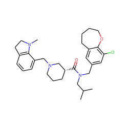 CC(C)CN(Cc1cc(Cl)c2c(c1)CCCCO2)C(=O)[C@@H]1CCCN(Cc2cccc3c2N(C)CC3)C1 ZINC000148918111