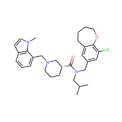 CC(C)CN(Cc1cc(Cl)c2c(c1)CCCCO2)C(=O)[C@@H]1CCCN(Cc2cccc3ccn(C)c23)C1 ZINC000114100404