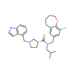 CC(C)CN(Cc1cc(Cl)c2c(c1)CCCCO2)C(=O)[C@@H]1CCN(Cc2cccc3[nH]ccc23)C1 ZINC000114098027