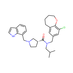 CC(C)CN(Cc1cc(Cl)c2c(c1)CCCCO2)C(=O)[C@@H]1CCN(Cc2cccc3cc[nH]c23)C1 ZINC000114099688