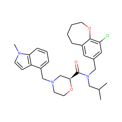 CC(C)CN(Cc1cc(Cl)c2c(c1)CCCCO2)C(=O)[C@@H]1CN(Cc2cccc3c2ccn3C)CCO1 ZINC000114100343