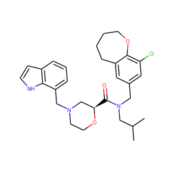 CC(C)CN(Cc1cc(Cl)c2c(c1)CCCCO2)C(=O)[C@@H]1CN(Cc2cccc3cc[nH]c23)CCO1 ZINC000148872748