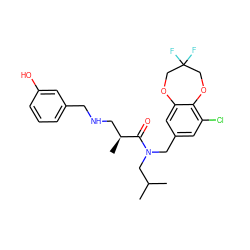 CC(C)CN(Cc1cc(Cl)c2c(c1)OCC(F)(F)CO2)C(=O)[C@@H](C)CNCc1cccc(O)c1 ZINC000114098749