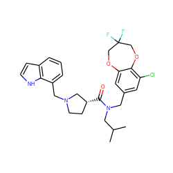 CC(C)CN(Cc1cc(Cl)c2c(c1)OCC(F)(F)CO2)C(=O)[C@@H]1CCN(Cc2cccc3cc[nH]c23)C1 ZINC000114100167