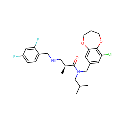 CC(C)CN(Cc1cc(Cl)c2c(c1)OCCCO2)C(=O)[C@@H](C)CNCc1ccc(F)cc1F ZINC000114098691