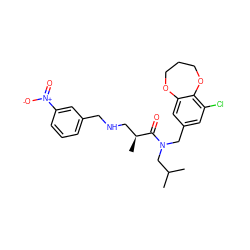 CC(C)CN(Cc1cc(Cl)c2c(c1)OCCCO2)C(=O)[C@@H](C)CNCc1cccc([N+](=O)[O-])c1 ZINC000114099190