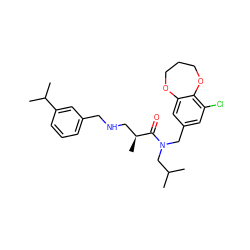 CC(C)CN(Cc1cc(Cl)c2c(c1)OCCCO2)C(=O)[C@@H](C)CNCc1cccc(C(C)C)c1 ZINC000114098857