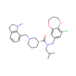 CC(C)CN(Cc1cc(Cl)c2c(c1)OCCCO2)C(=O)[C@@H]1CCCN(Cc2cccc3c2N(C)CC3)C1 ZINC000114099134