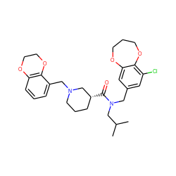 CC(C)CN(Cc1cc(Cl)c2c(c1)OCCCO2)C(=O)[C@@H]1CCCN(Cc2cccc3c2OCCO3)C1 ZINC000114100111