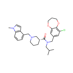 CC(C)CN(Cc1cc(Cl)c2c(c1)OCCCO2)C(=O)[C@@H]1CCCN(Cc2cccc3c2ccn3C)C1 ZINC000114100300