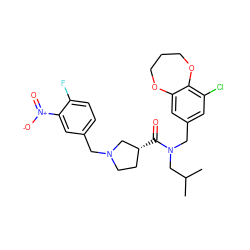 CC(C)CN(Cc1cc(Cl)c2c(c1)OCCCO2)C(=O)[C@@H]1CCN(Cc2ccc(F)c([N+](=O)[O-])c2)C1 ZINC000114100395