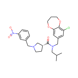 CC(C)CN(Cc1cc(Cl)c2c(c1)OCCCO2)C(=O)[C@@H]1CCN(Cc2cccc([N+](=O)[O-])c2)C1 ZINC000114097905