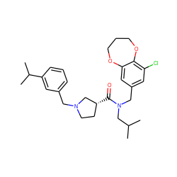 CC(C)CN(Cc1cc(Cl)c2c(c1)OCCCO2)C(=O)[C@@H]1CCN(Cc2cccc(C(C)C)c2)C1 ZINC000114100105