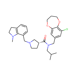 CC(C)CN(Cc1cc(Cl)c2c(c1)OCCCO2)C(=O)[C@@H]1CCN(Cc2cccc3c2N(C)CC3)C1 ZINC000139023081