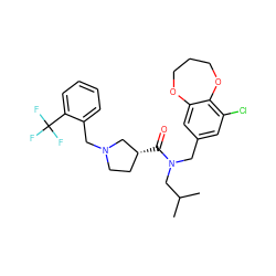 CC(C)CN(Cc1cc(Cl)c2c(c1)OCCCO2)C(=O)[C@@H]1CCN(Cc2ccccc2C(F)(F)F)C1 ZINC000114097624