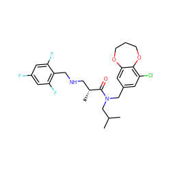 CC(C)CN(Cc1cc(Cl)c2c(c1)OCCCO2)C(=O)[C@H](C)CNCc1c(F)cc(F)cc1F ZINC000114097977