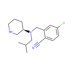 CC(C)CN(Cc1cc(Cl)ccc1C#N)[C@@H]1CCCNC1 ZINC000029129428