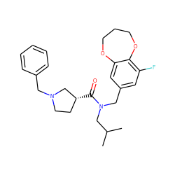 CC(C)CN(Cc1cc(F)c2c(c1)OCCCO2)C(=O)[C@@H]1CCN(Cc2ccccc2)C1 ZINC000114099788