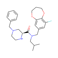 CC(C)CN(Cc1cc(F)c2c(c1)OCCCO2)C(=O)[C@@H]1CN(Cc2ccccc2)CCN1 ZINC000114100294