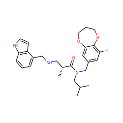 CC(C)CN(Cc1cc(F)c2c(c1)OCCCO2)C(=O)[C@H](C)CNCc1cccc2[nH]ccc12 ZINC000114099684