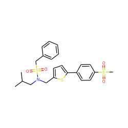 CC(C)CN(Cc1ccc(-c2ccc(S(C)(=O)=O)cc2)s1)S(=O)(=O)Cc1ccccc1 ZINC000098208412