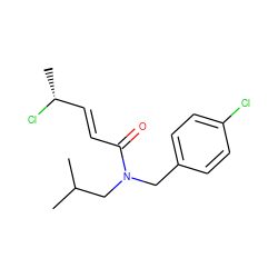 CC(C)CN(Cc1ccc(Cl)cc1)C(=O)/C=C/[C@@H](C)Cl ZINC000103286731