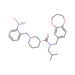 CC(C)CN(Cc1ccc2c(c1)OCCCO2)C(=O)[C@@H]1CCCN(Cc2ccccc2[N+](=O)[O-])C1 ZINC000114099315