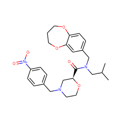 CC(C)CN(Cc1ccc2c(c1)OCCCO2)C(=O)[C@@H]1CN(Cc2ccc([N+](=O)[O-])cc2)CCO1 ZINC000114099600