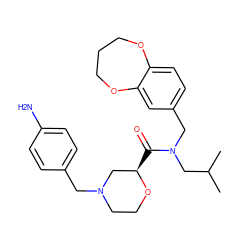 CC(C)CN(Cc1ccc2c(c1)OCCCO2)C(=O)[C@@H]1CN(Cc2ccc(N)cc2)CCO1 ZINC000114099722