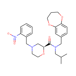 CC(C)CN(Cc1ccc2c(c1)OCCCO2)C(=O)[C@@H]1CN(Cc2ccccc2[N+](=O)[O-])CCO1 ZINC000114100757