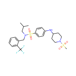 CC(C)CN(Cc1ccccc1C(F)(F)F)S(=O)(=O)c1ccc(NC2CCN(S(C)(=O)=O)CC2)cc1 ZINC000145450222