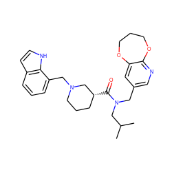 CC(C)CN(Cc1cnc2c(c1)OCCCO2)C(=O)[C@@H]1CCCN(Cc2cccc3cc[nH]c23)C1 ZINC000148936240