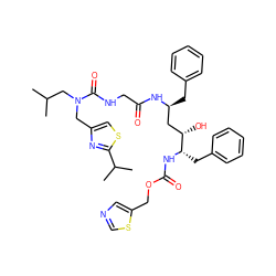 CC(C)CN(Cc1csc(C(C)C)n1)C(=O)NCC(=O)N[C@@H](Cc1ccccc1)C[C@H](O)[C@H](Cc1ccccc1)NC(=O)OCc1cncs1 ZINC000027656332