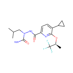 CC(C)CN(NC(=O)c1ccc(C2CC2)c(O[C@@H](C)C(F)(F)F)n1)C(N)=O ZINC000207743054