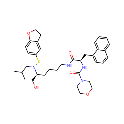 CC(C)CN(Sc1ccc2c(c1)CCO2)[C@H](CO)CCCCNC(=O)[C@@H](Cc1cccc2ccccc12)NC(=O)N1CCOCC1 ZINC000169702536