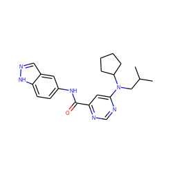 CC(C)CN(c1cc(C(=O)Nc2ccc3[nH]ncc3c2)ncn1)C1CCCC1 ZINC000144444724